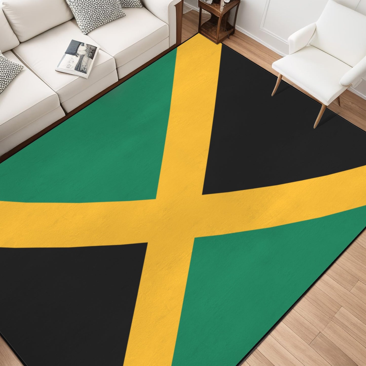 Jamaica Flag Inspired 84x60 Inch Area Rug with Black Binding (Made in the USA)