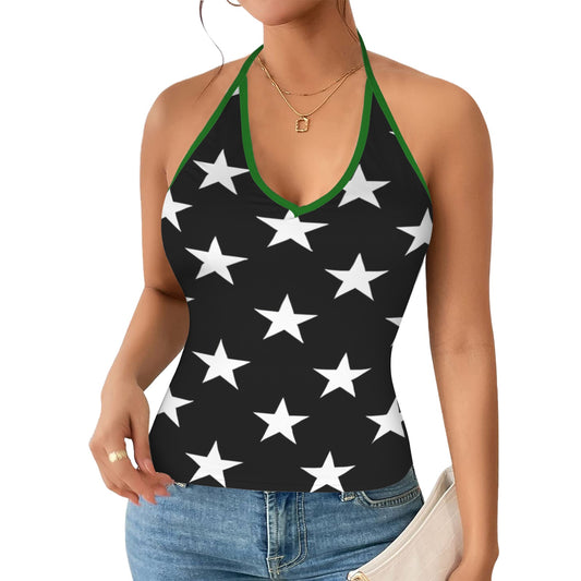 Thin Green Line Flag Inspired V-neck Halter Open Back Tank Top