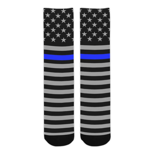 Thin Blue Line Flag Inspired Crew Socks | Ships from USA