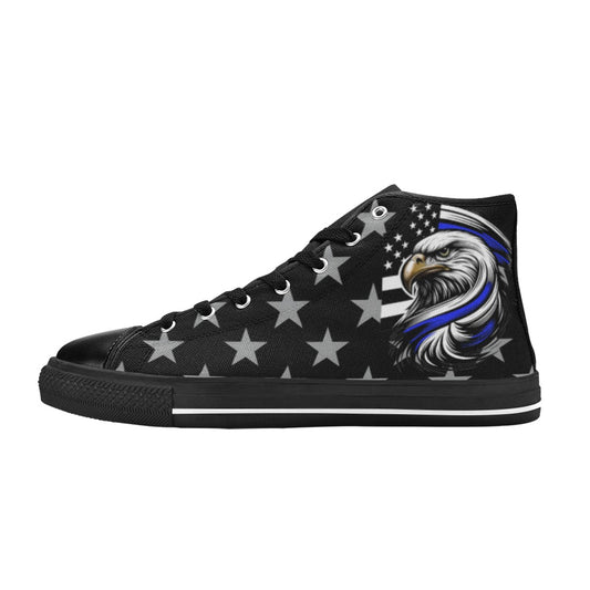 Thin Blue Line Flag Inspired Eagle "BACK THE BLUE" Kid's High Top Canvas Shoes
