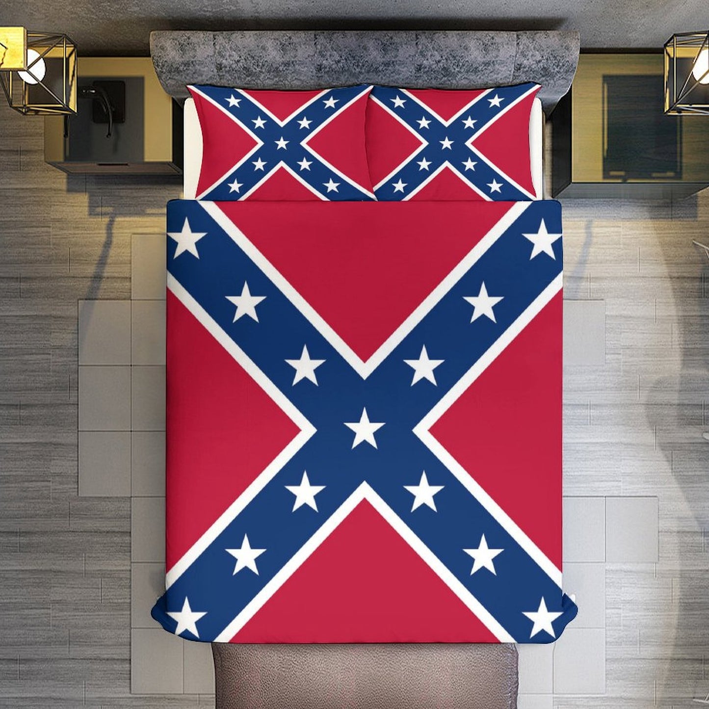 Confederate Battle Flag Inspired 3-Piece Bedding Set (1 Duvet Cover + 2 Pillow Shams) – 102"×90"