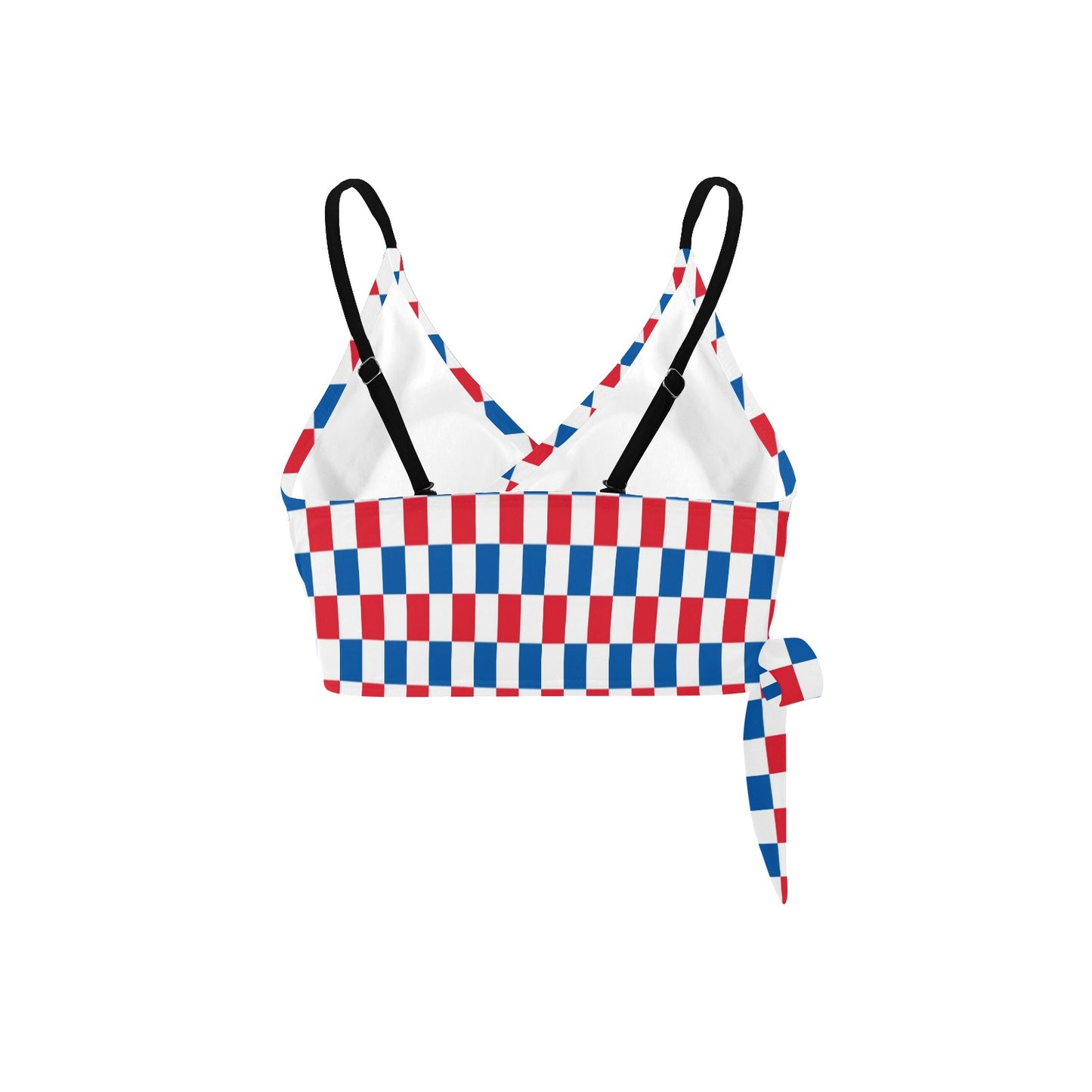 USA/American Flag Inspired Checkered Pattern Knot Side Bikini Top