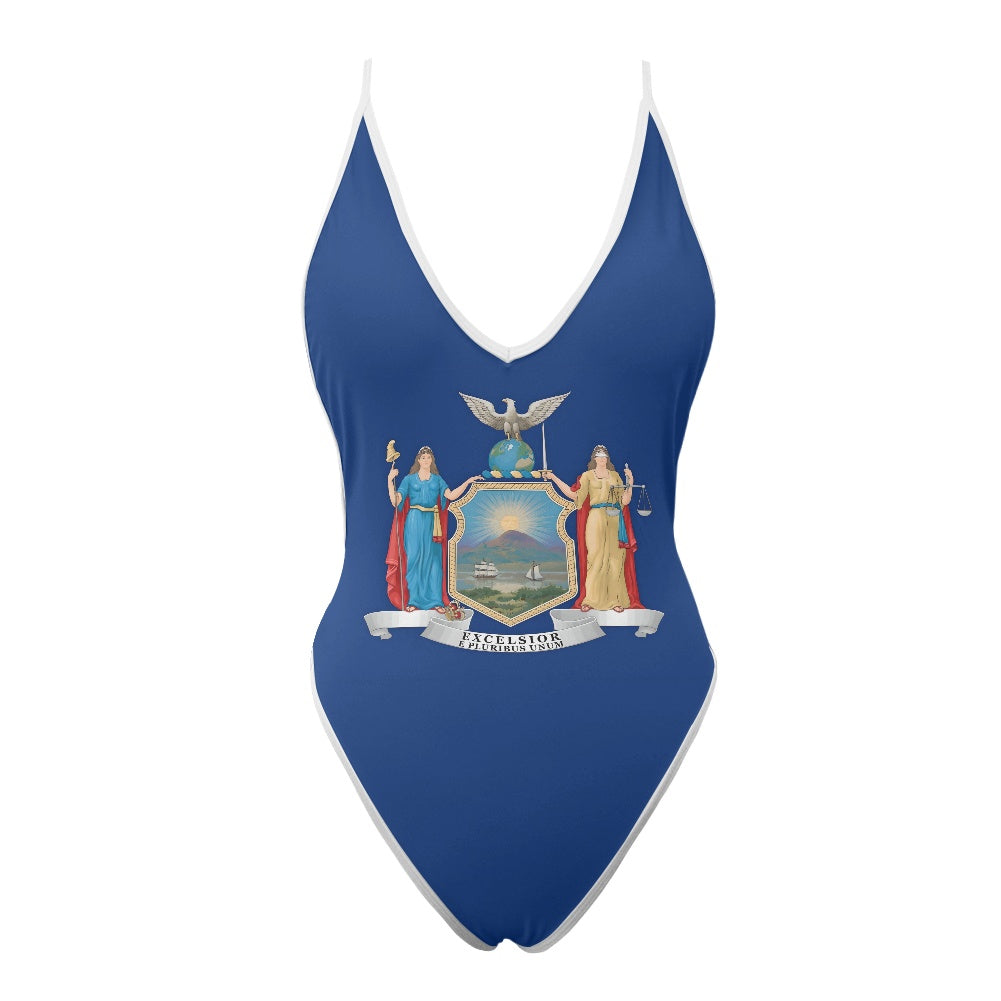 New York Flag Inspired One-Piece Thong Swimsuit