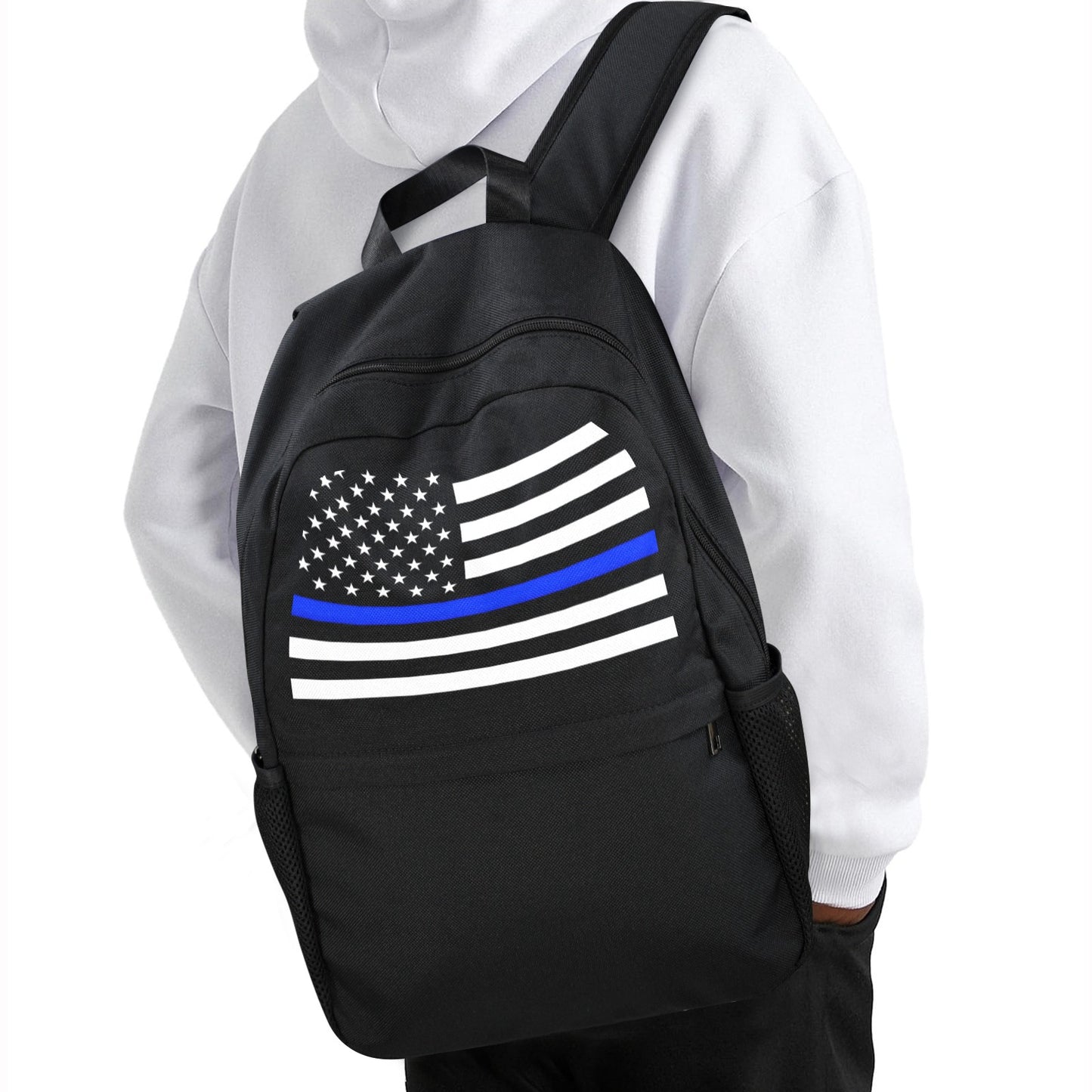 Thin Blue Line Flag Inspired Casual Backpack Printed in the USA