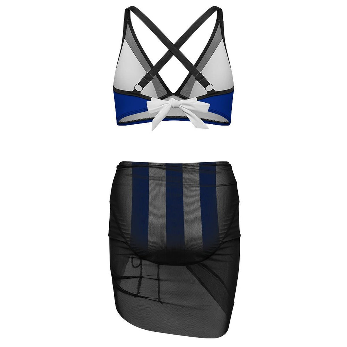 Cuba Flag Inspired Women's Mesh Drawstring Skirt and Swimsuit Set