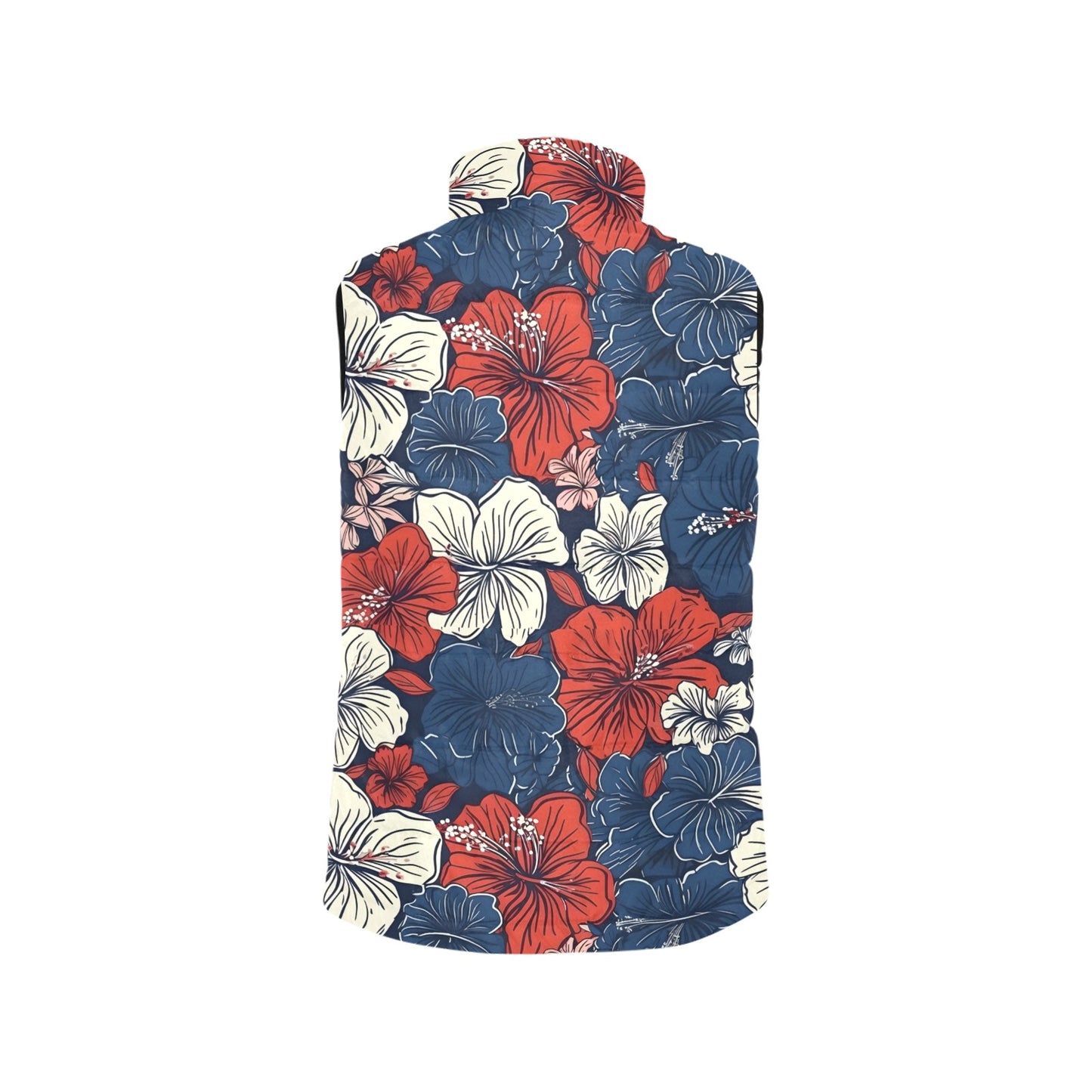 USA/American Flag Inspired Hawaiian Floral Pattern Women's Padded Vest