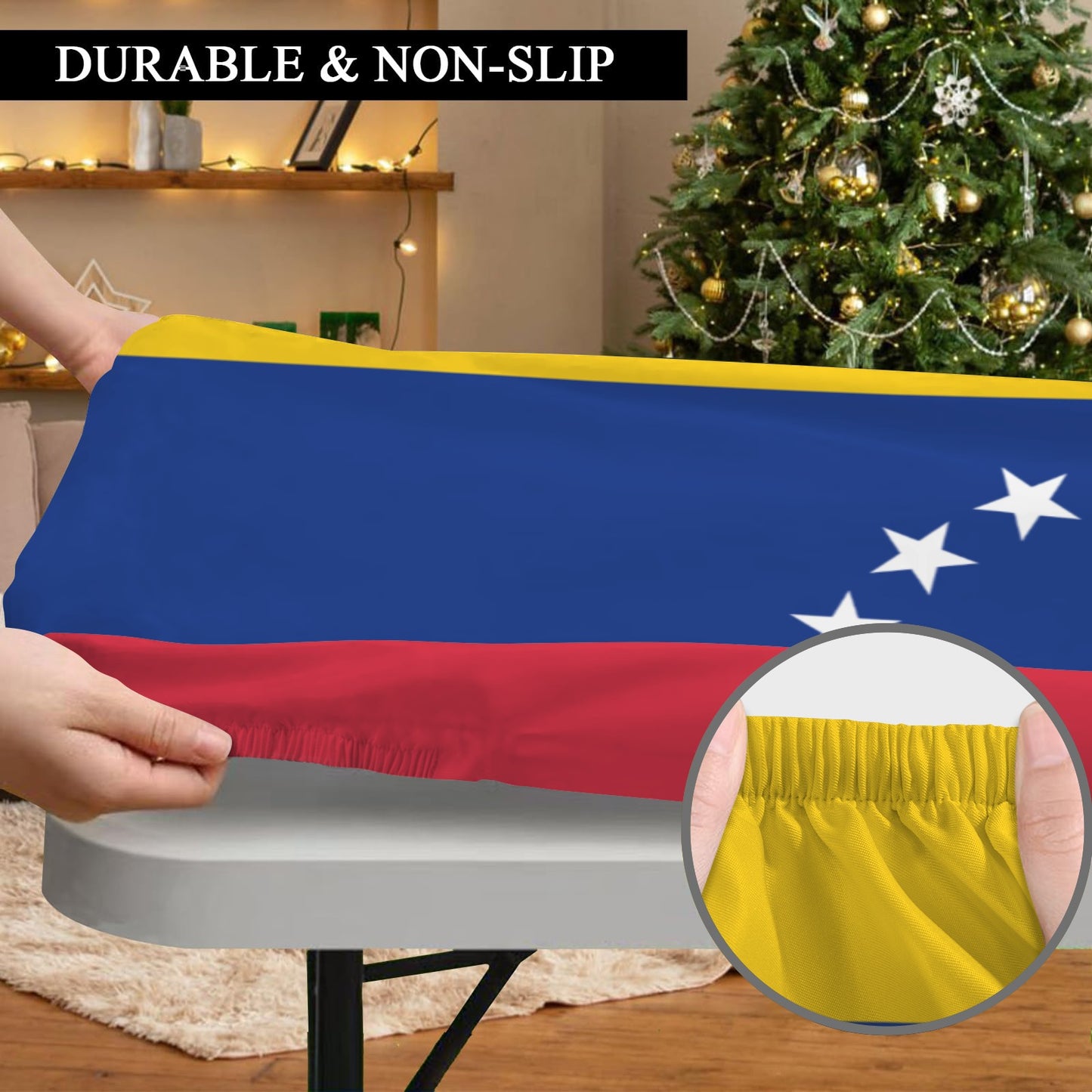 Venezuela Flag Inspired Custom Elastic Fitted Tablecloth 72x30 inch (Made in the USA)