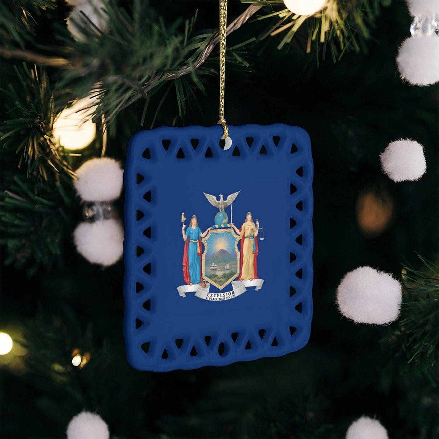 New York Flag Inspired Square Ceramic Ornament Made in the USA