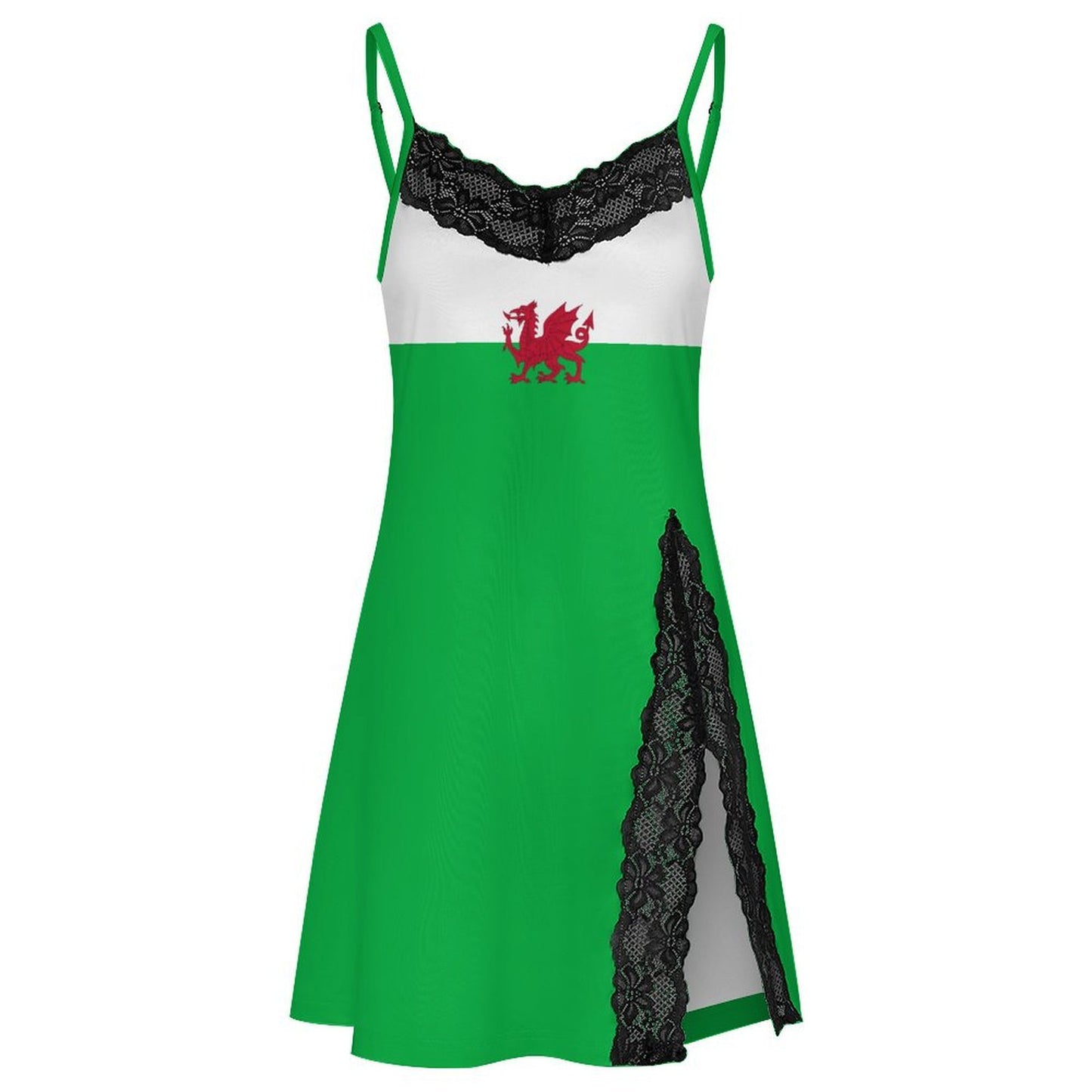 Wales Flag Inspired Women's Lace Slit Cami Pajama Dress