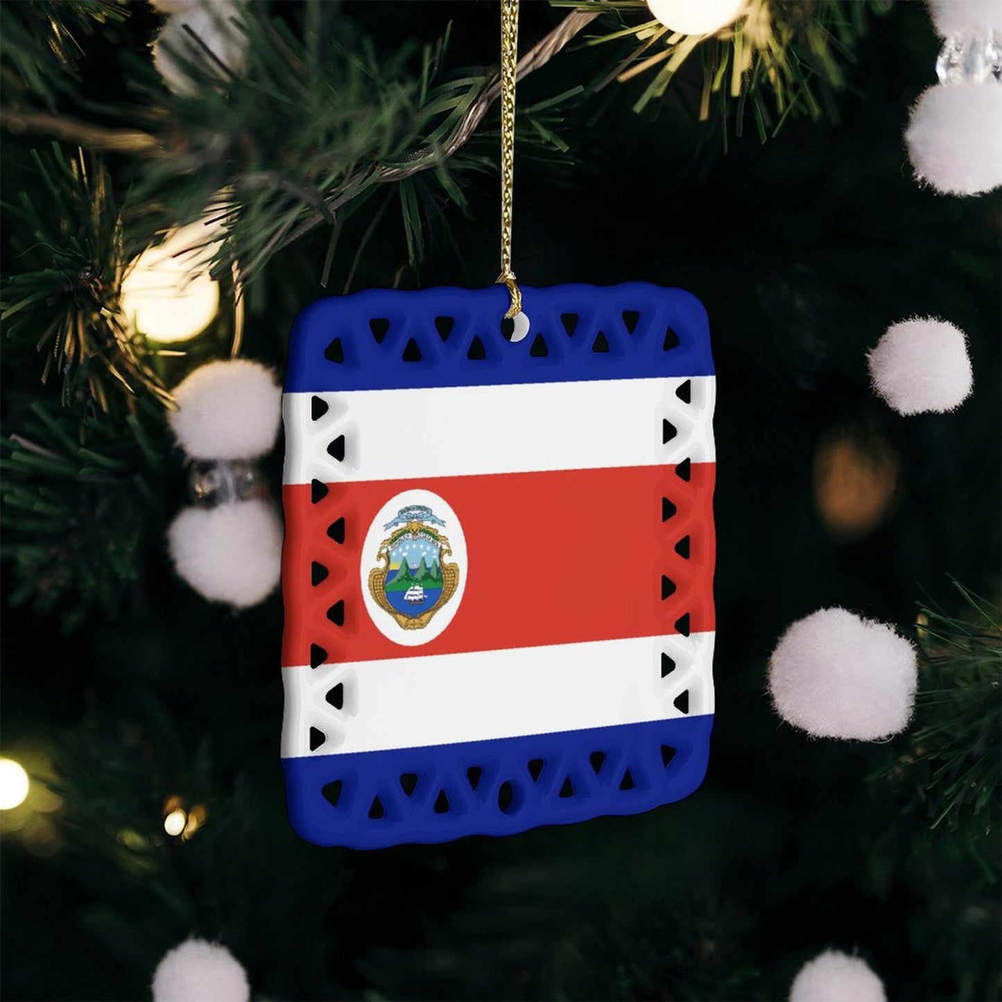 Costa Rica Flag Inspired Square Ceramic Ornament Made in the USA