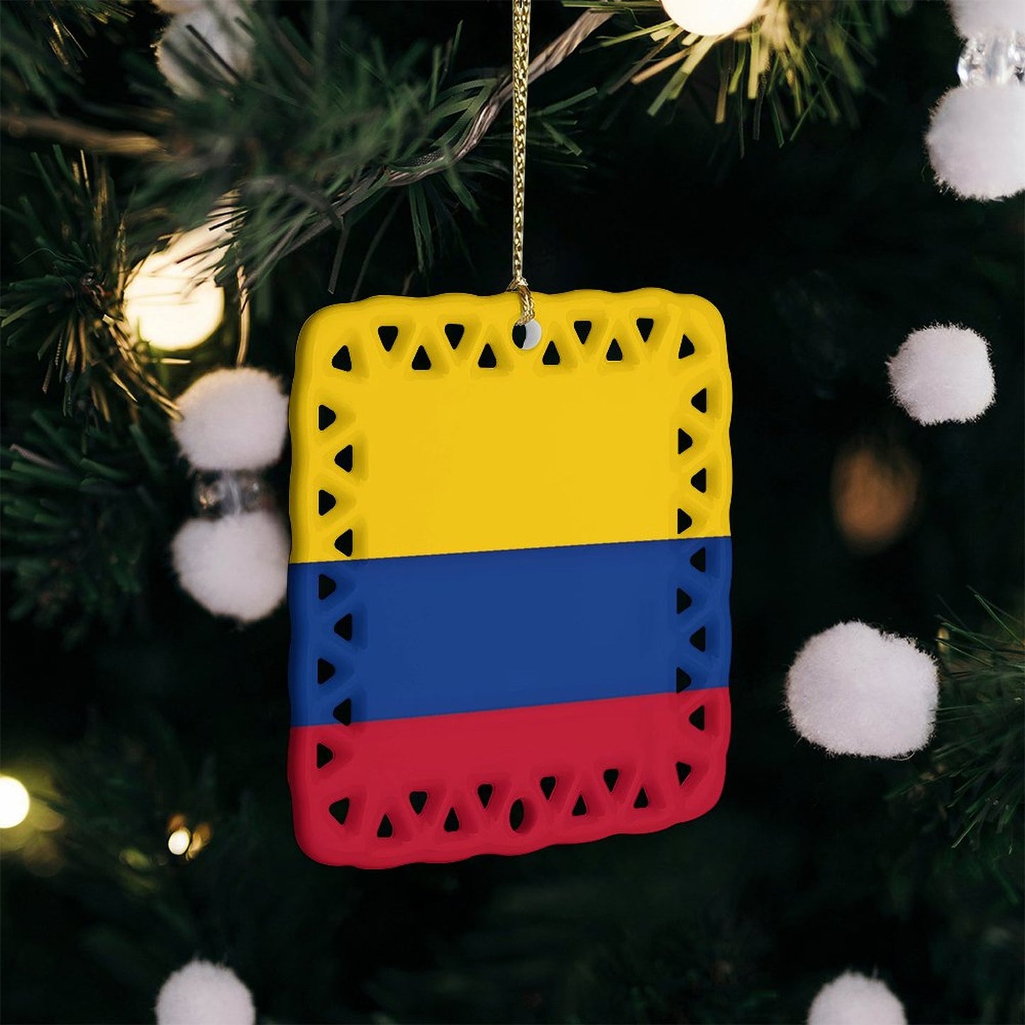 Colombia Flag Inspired Square Ceramic Ornament Made in the USA