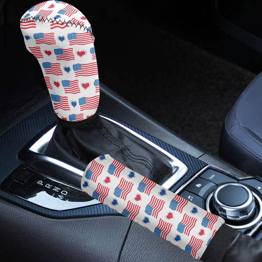 USA/American Flag Inspired Flag & Hearts Pattern Gear Lever Cover+Hand Brake Cover