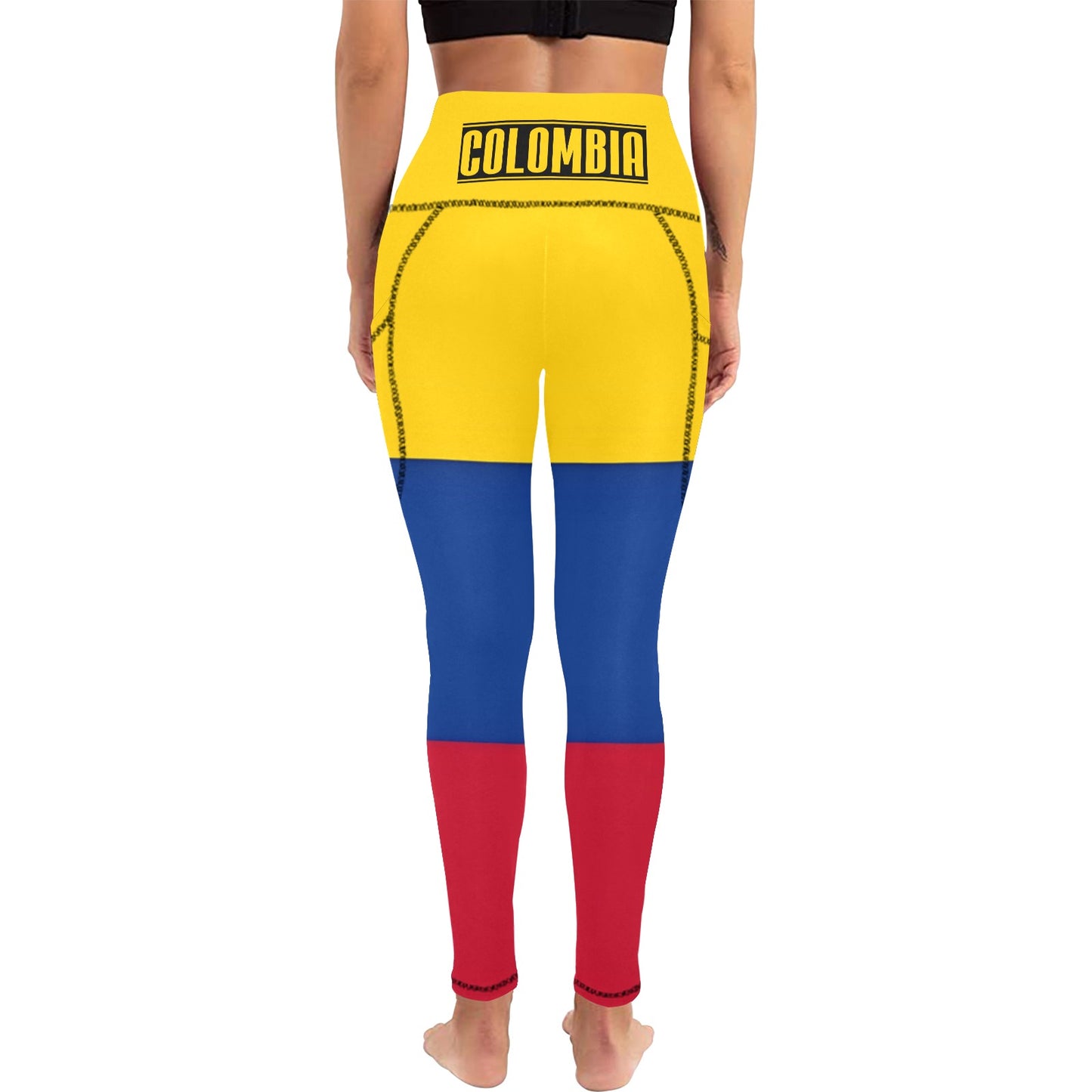 Colombia Flag Inspired Women's High Waist Leggings with Pockets