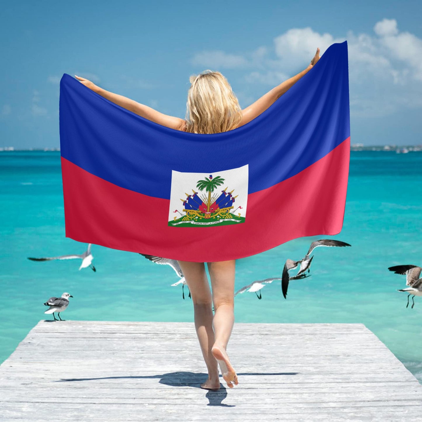 Haiti Flag Beach Towel 31"x71" (Made in USA)