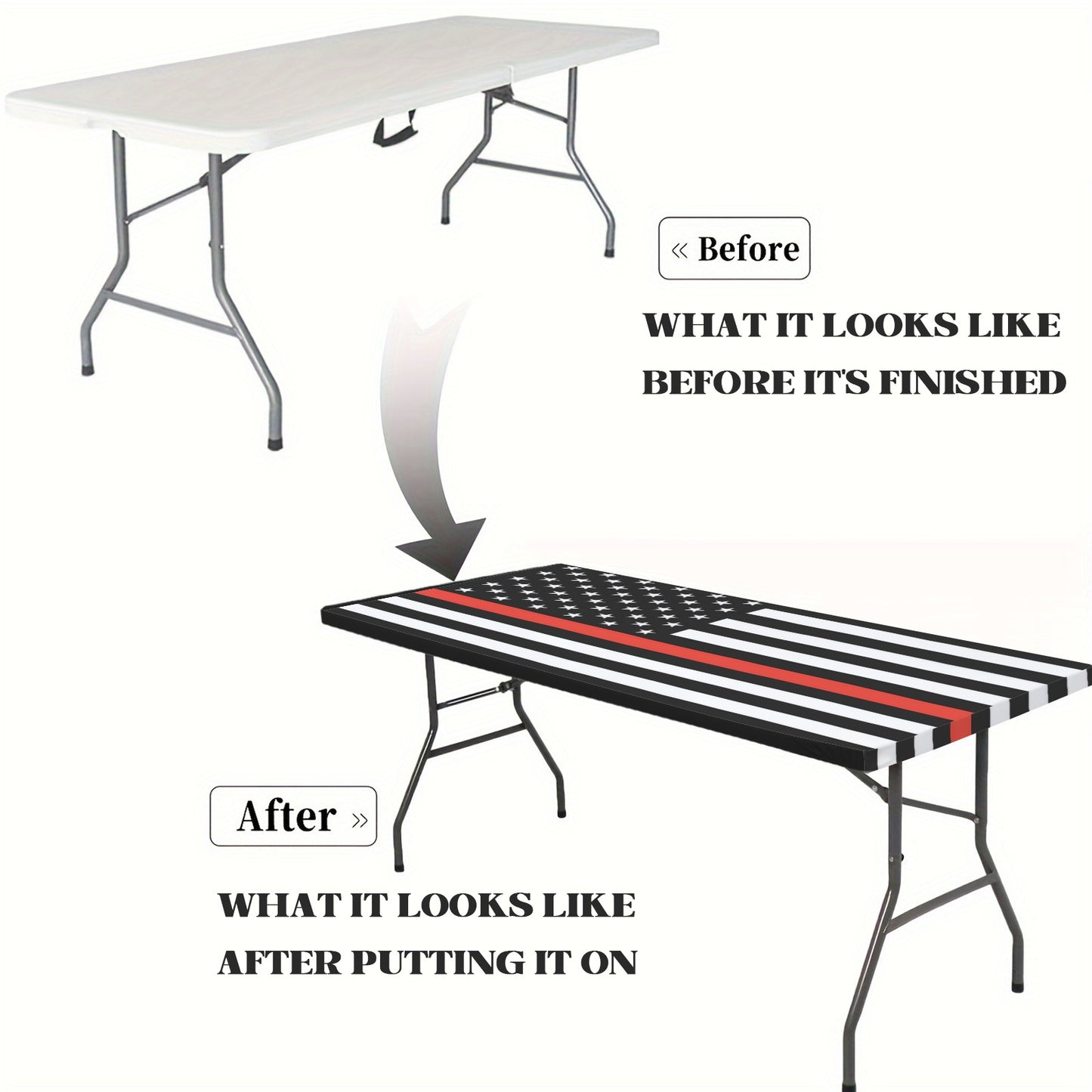 Thin Red Line Flag Inspired Custom Elastic Fitted Tablecloth 72x30 inch (Made in the USA)