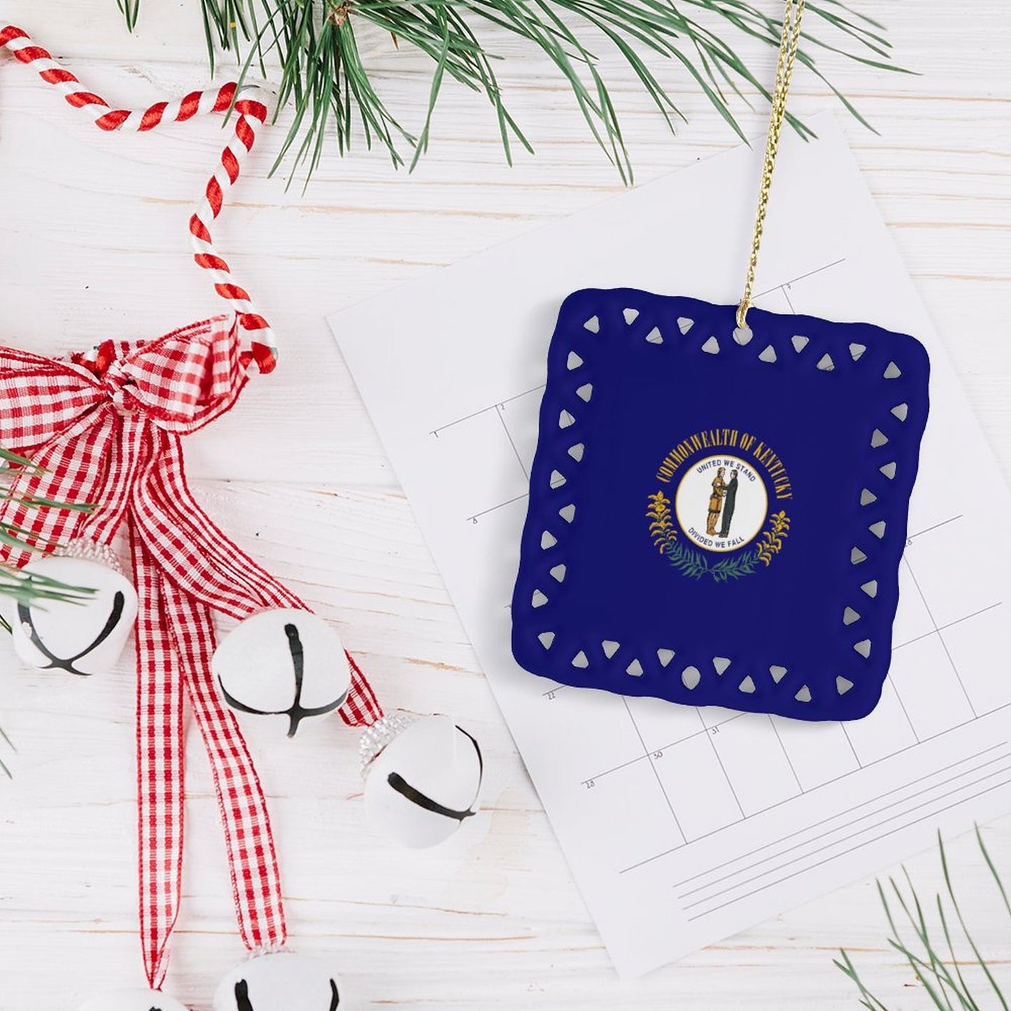 Kentucky Flag Inspired Square Ceramic Ornament Made in the USA