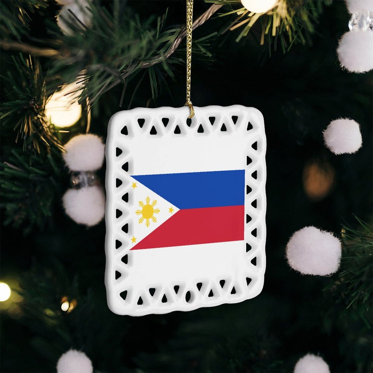 Philippines Flag Inspired Square Ceramic Ornament Made in the USA