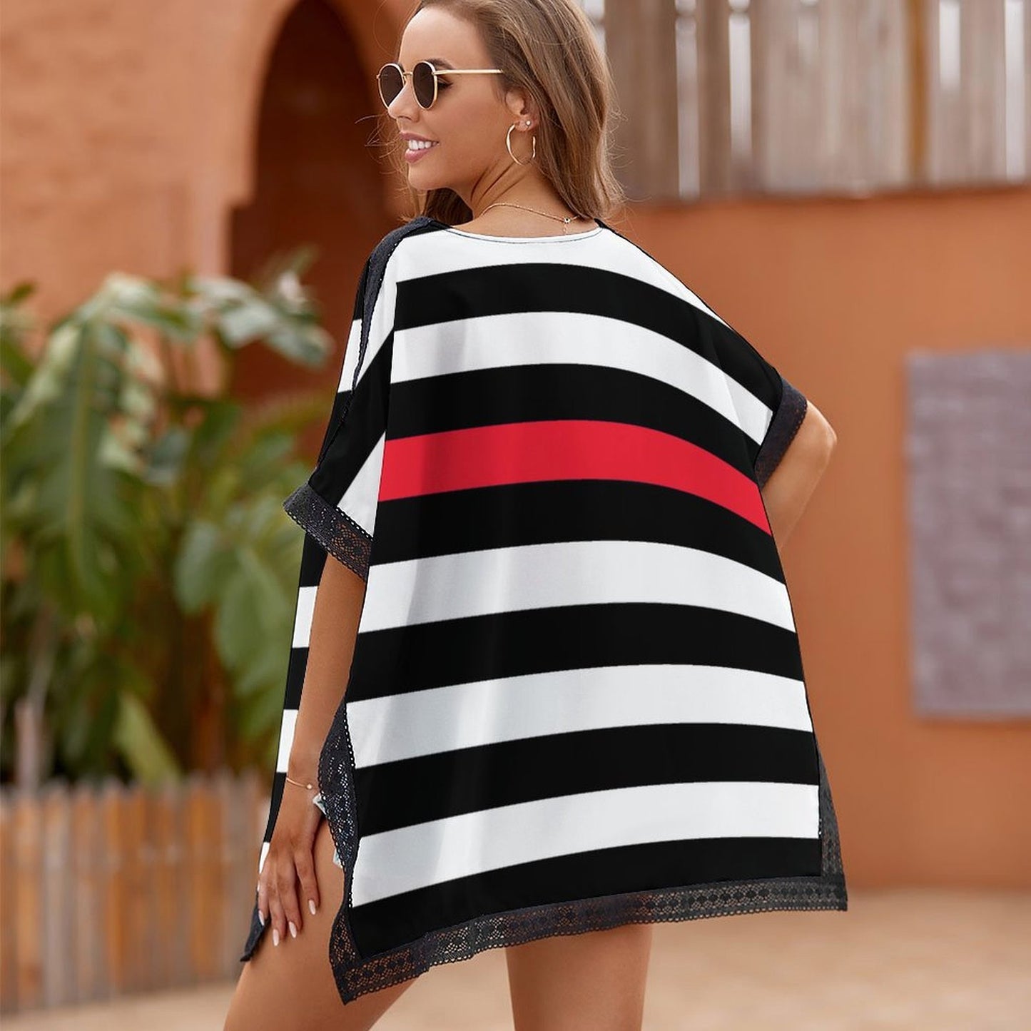 Thin Red Line Flag Inspired Custom Women's Beach Swim Cover Up