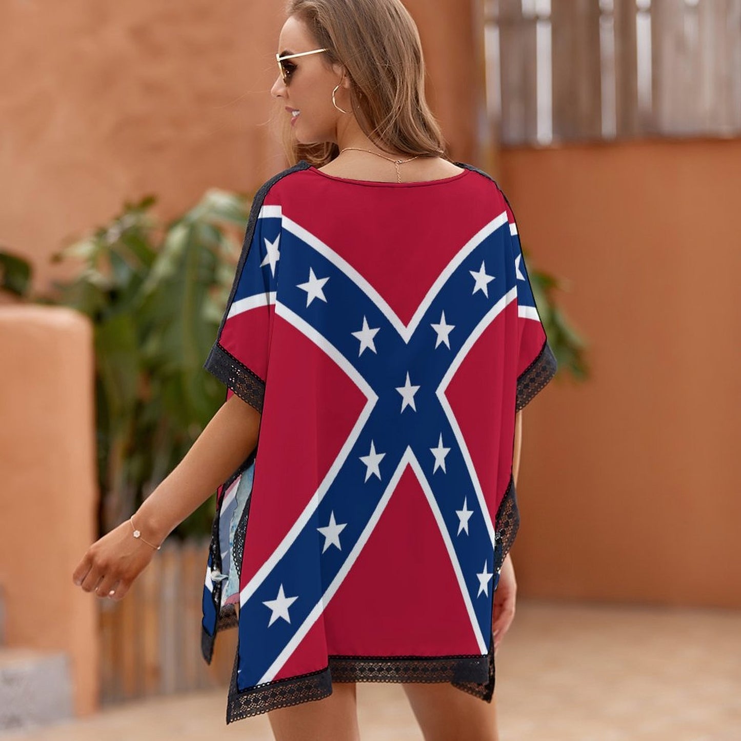 Confederate Battle Flag Inspired Custom Women's Beach Swim Cover Up