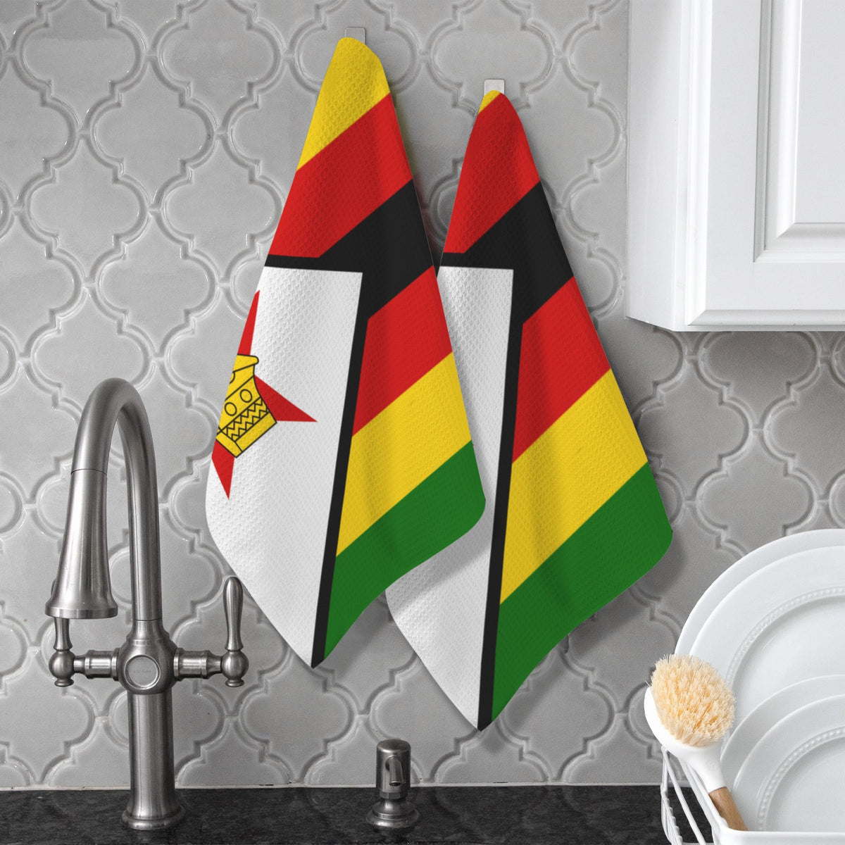 Zimbabwe Flag Inspired Kitchen Towel 40X60cm Pack of 2) | Printed In the USA