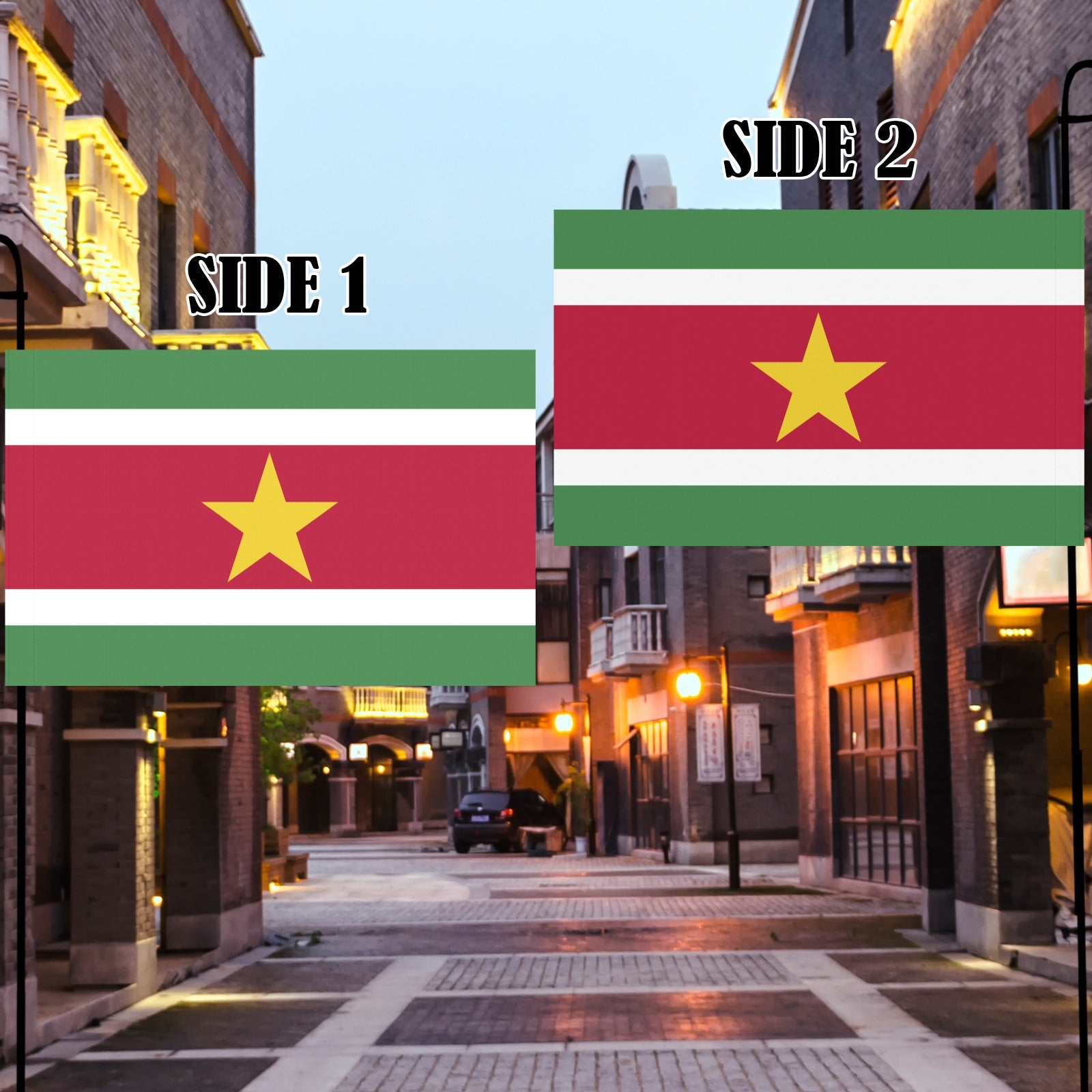 [Luv My Flag] Surinamese flags displayed in urban setting.
