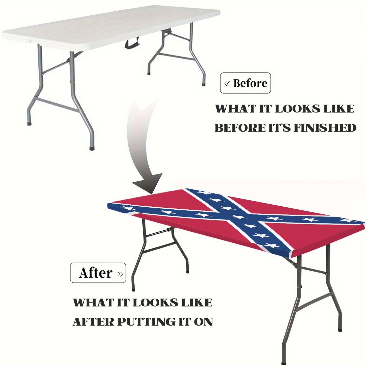 Confederate States Battle Flag Inspired Custom Elastic Fitted Tablecloth 72x30 inch (Made in the USA)