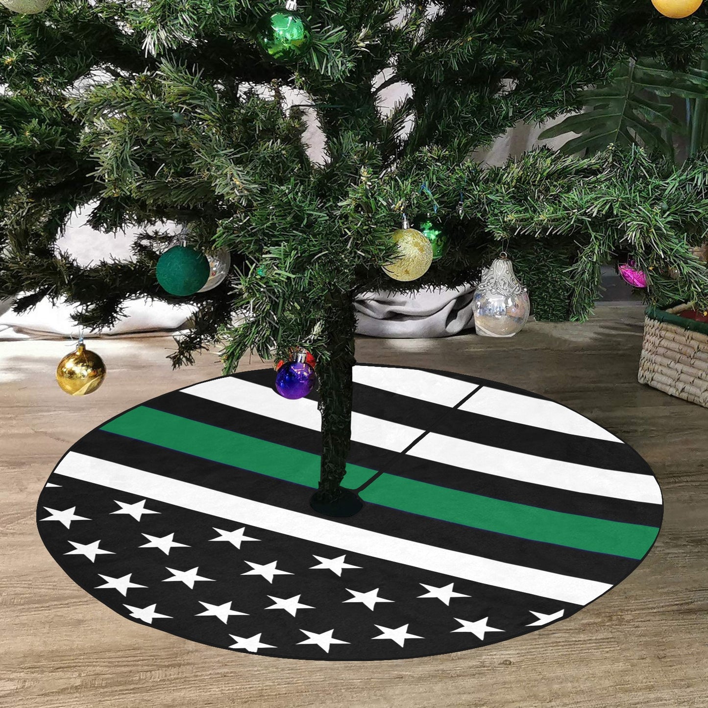 Thin Green Line Flag Thick Christmas Tree Skirt 47" x 47"