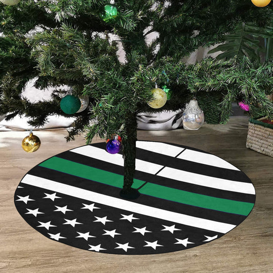 Thin Green Line Flag Thick Christmas Tree Skirt 47" x 47"