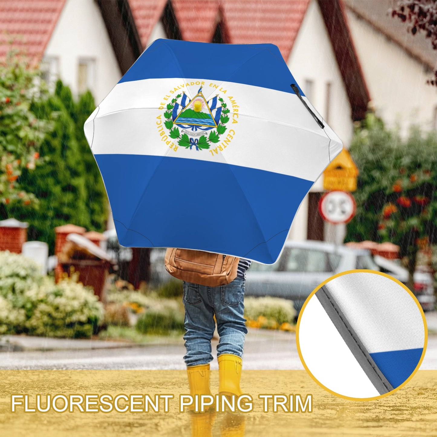 El Salvador Flag Inspired Kids Safe Round Corner Umbrella