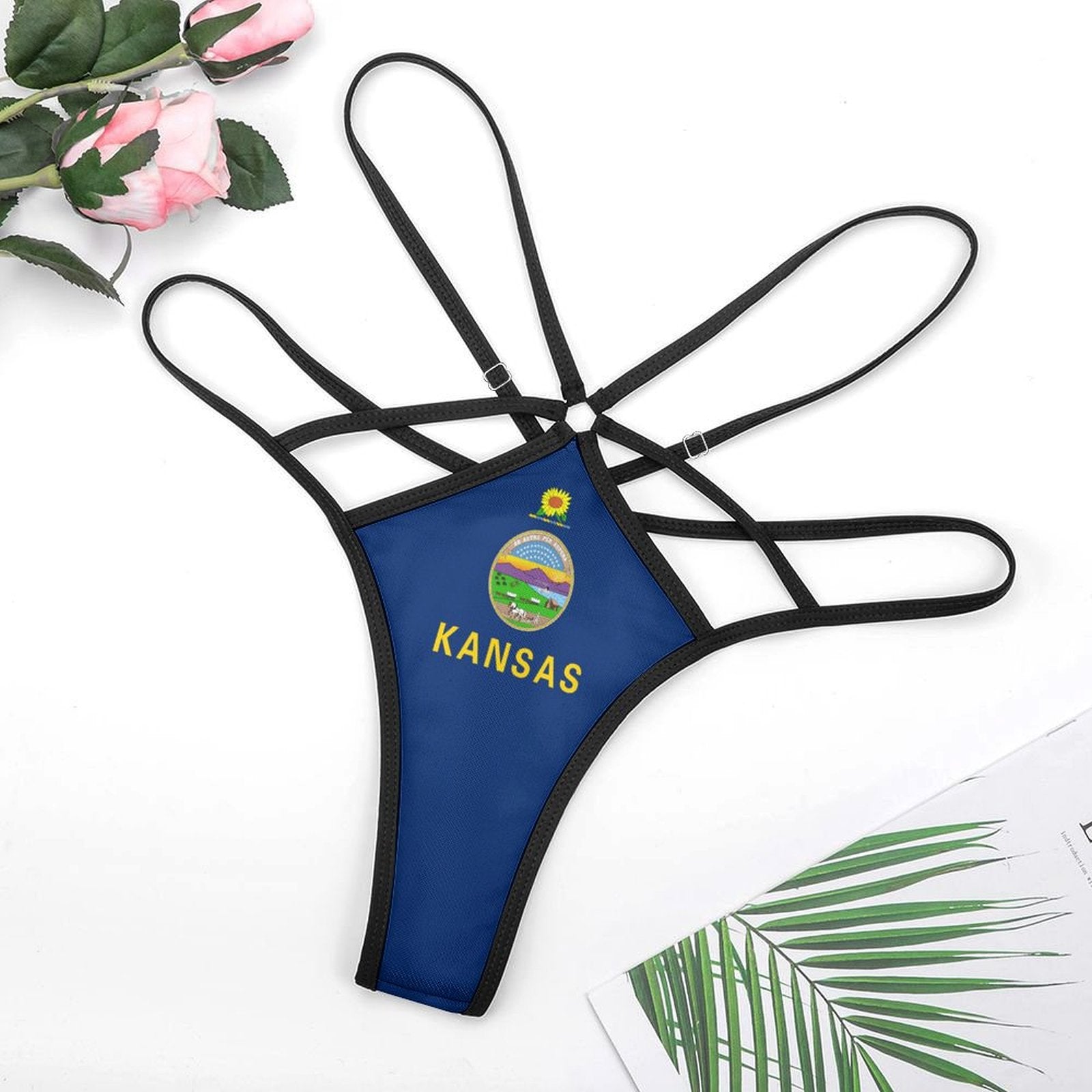 Strappy blue thong with Kansas emblem by [Brand].