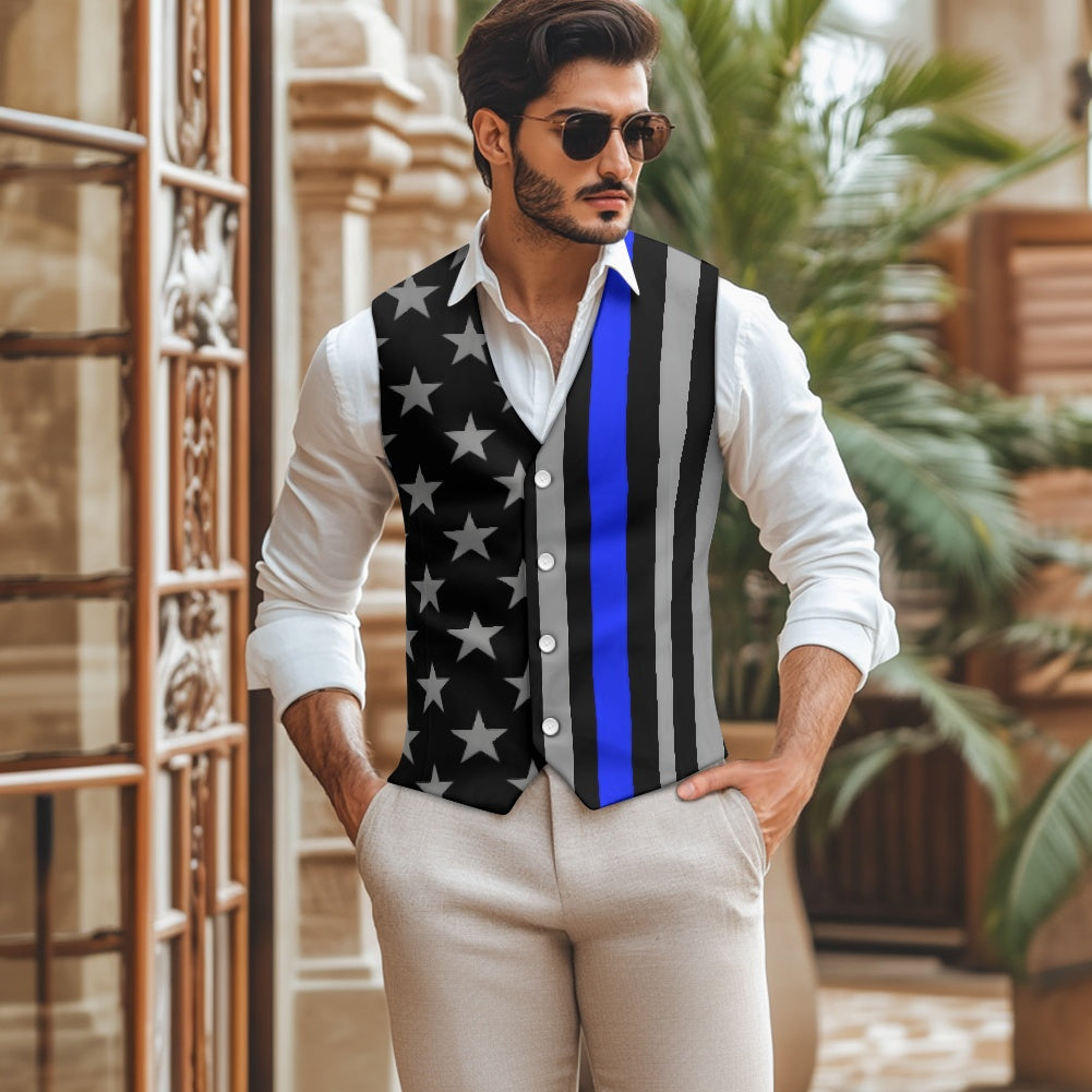Thin Blue Line Flag Inspired (subdued) Suit vest jacket