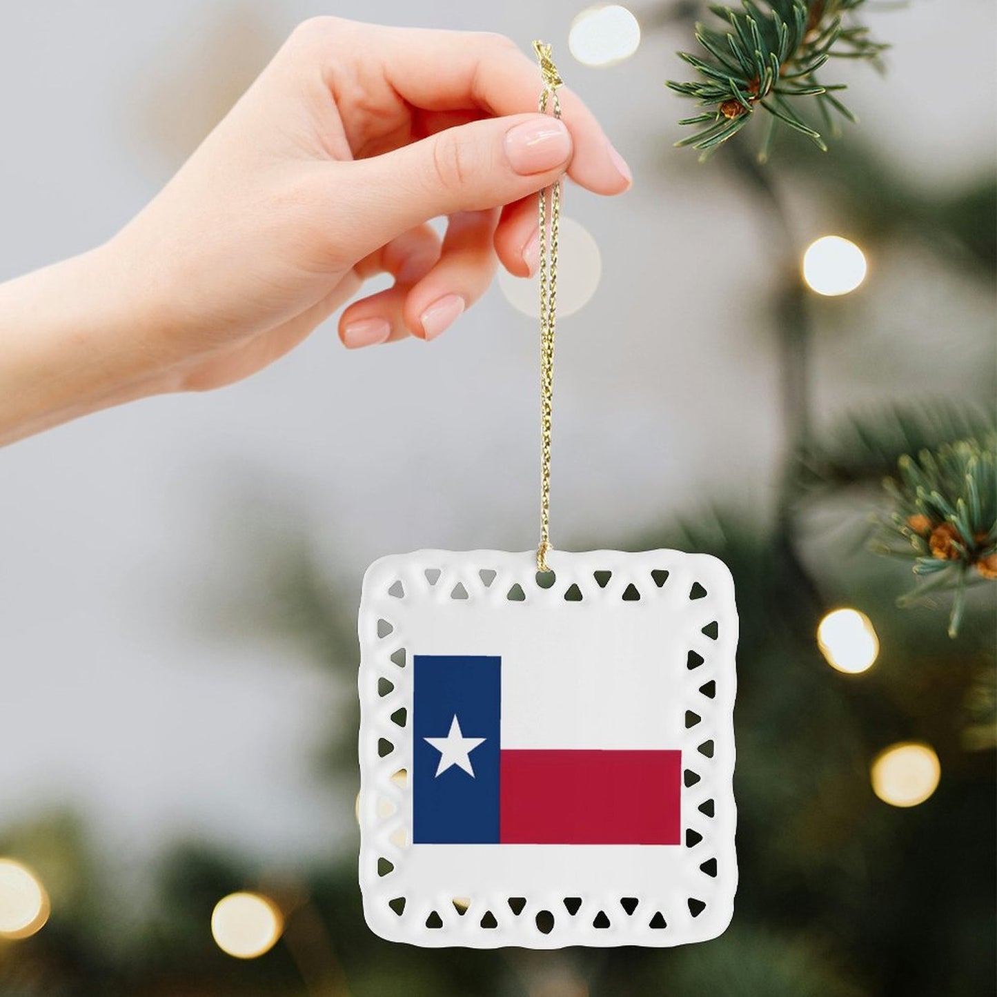 Texas Flag Inspired Square Ceramic Ornament Made in the USA