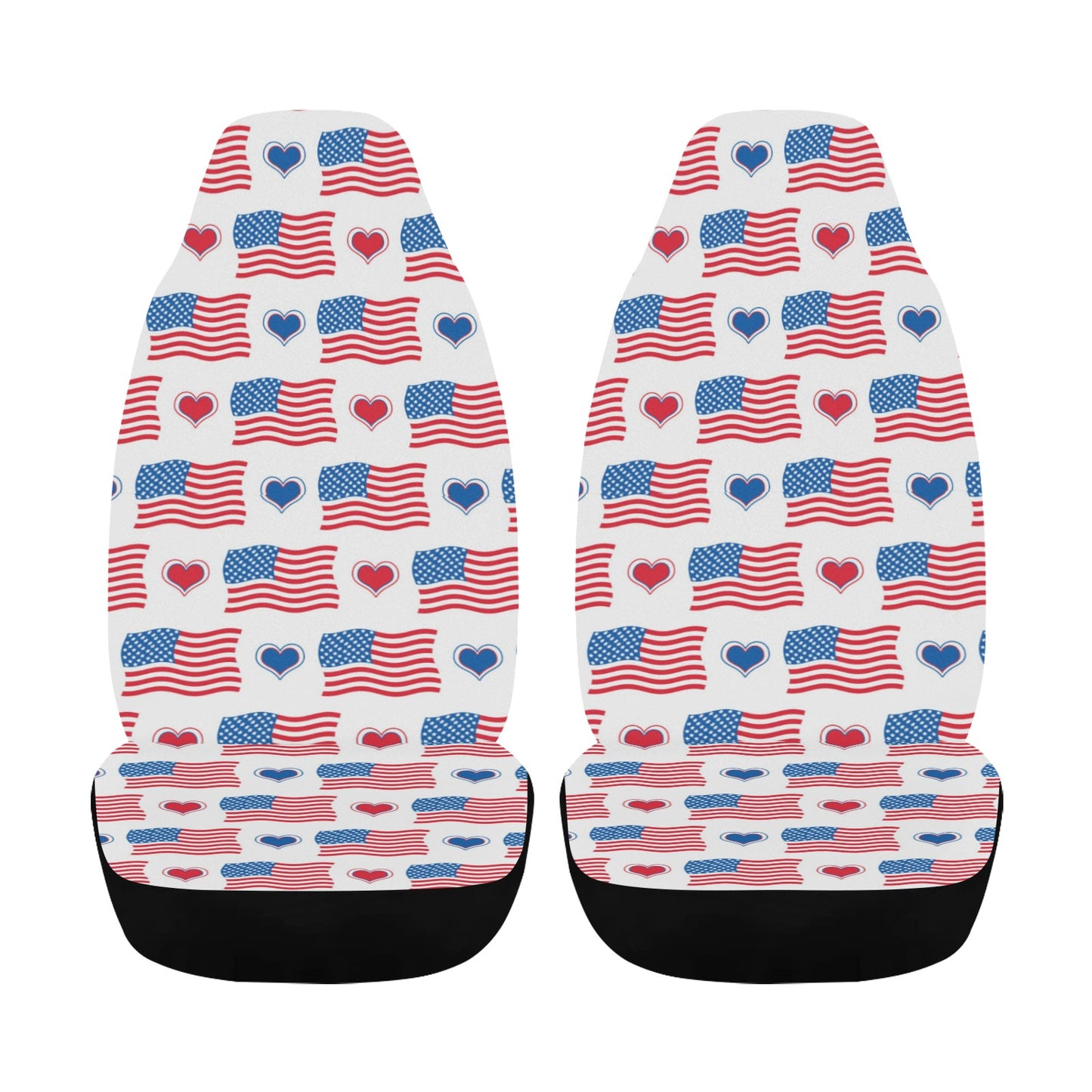 USA/American Flag Inspired Pattern with Hearts Car Seat Cover Airbag Compatible(Set of 2)