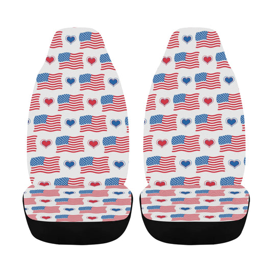 USA/American Flag Inspired Pattern with Hearts Car Seat Cover Airbag Compatible(Set of 2)