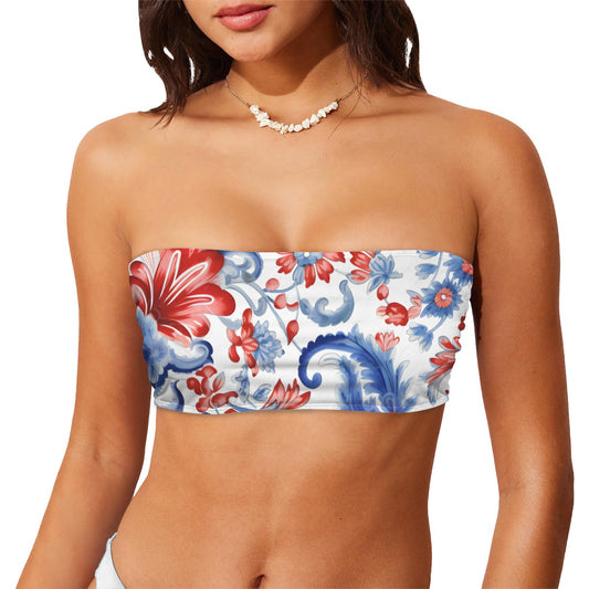 USA/American Flag Inspired Floral/Paisley Pattern Flag Inspired Bandeau Tube Bikini Top