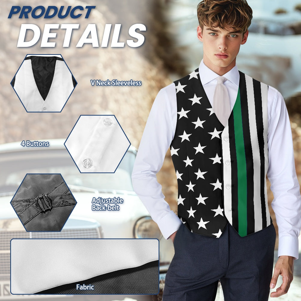 Thin Green Line Flag Inspired Suit vest jacket