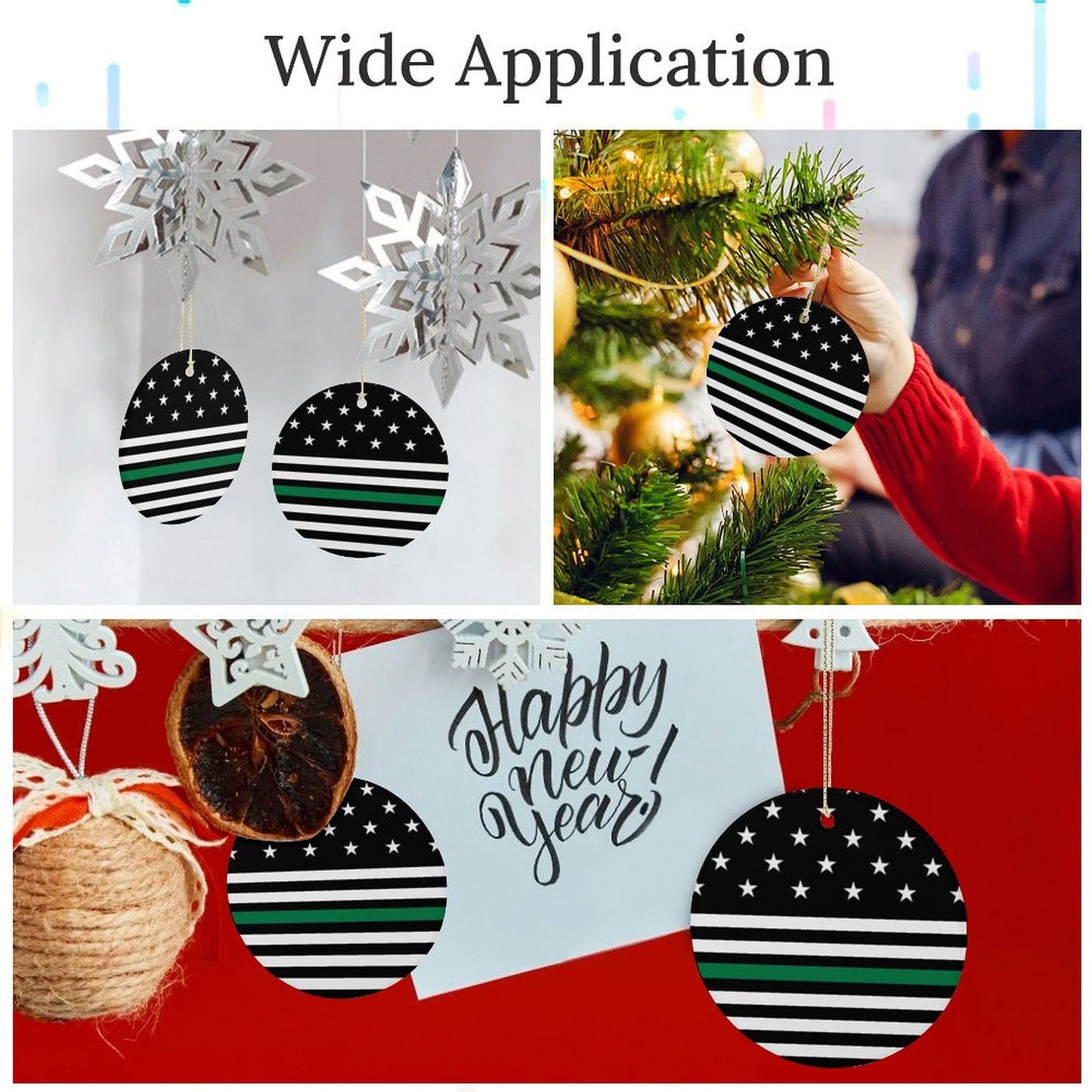 Thin Green  Line Flag Inspired Circle Ceramic Ornament Made in USA Circle Ceramic Ornament (Made in USA)