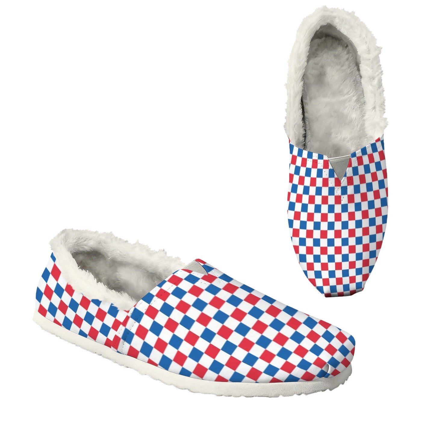 USA/American Flag Inspired Checkered Pattern Women's Fleece-Lined Canvas Slip-On