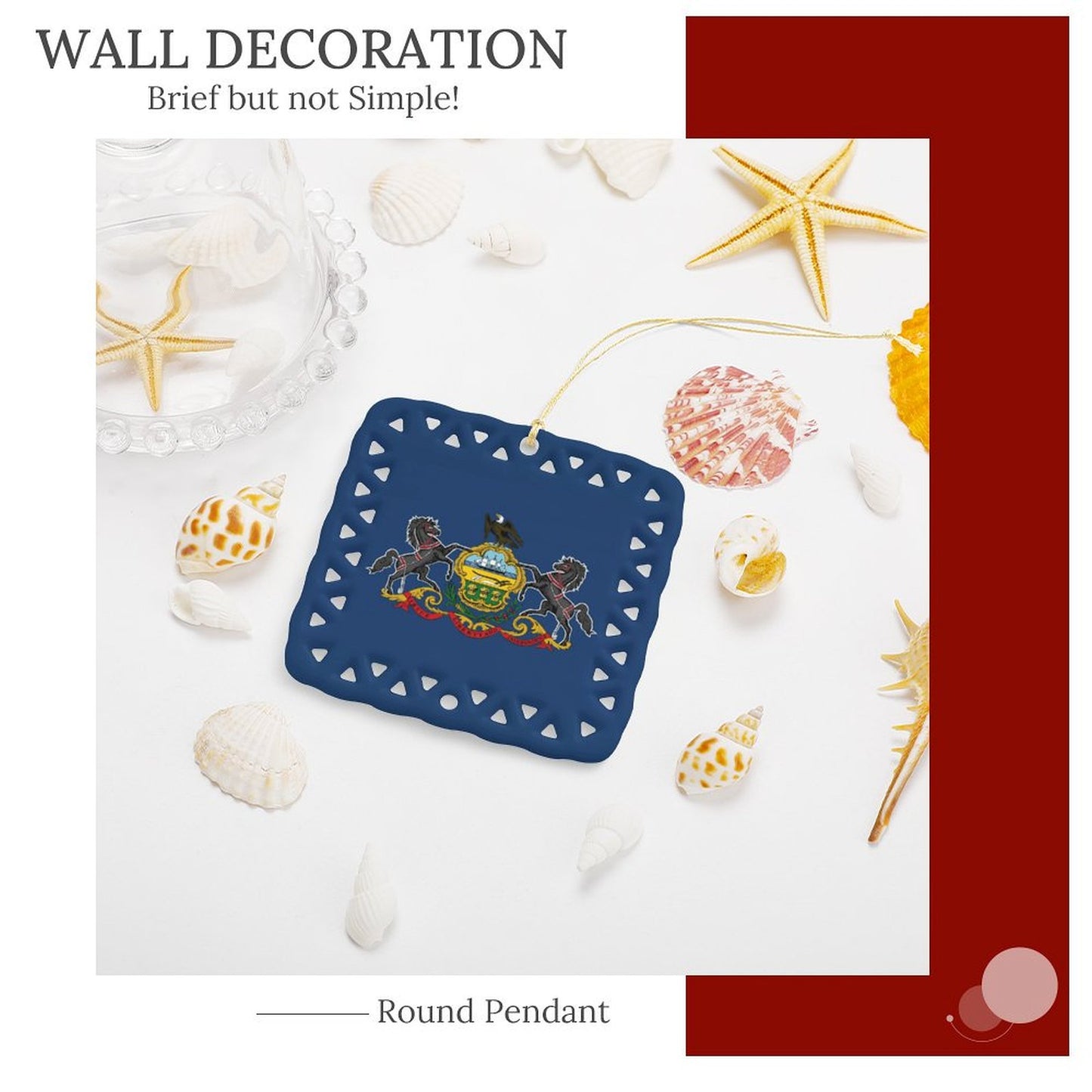 Pennsylvania Flag Inspired Square Ceramic Ornament Made in the USA