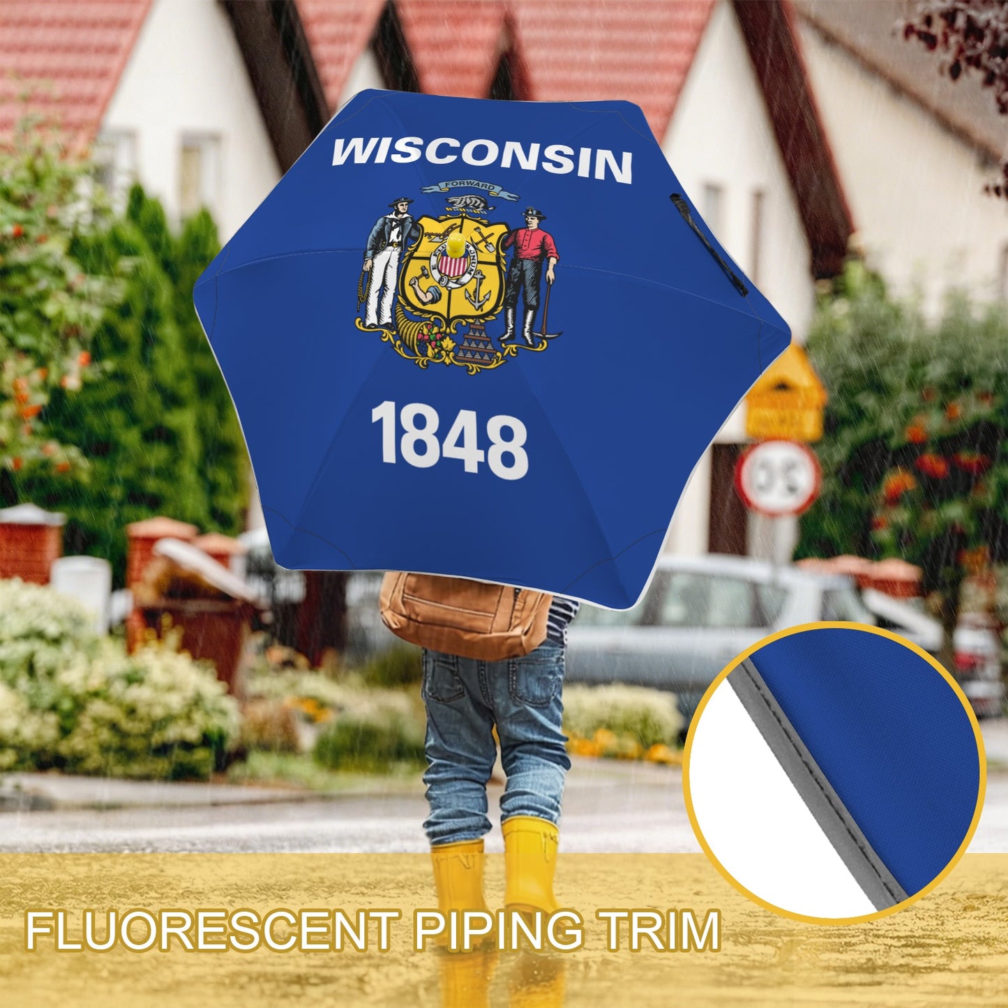 Wisconsin Flag Inspired Kids Safe Round Corner Umbrella
