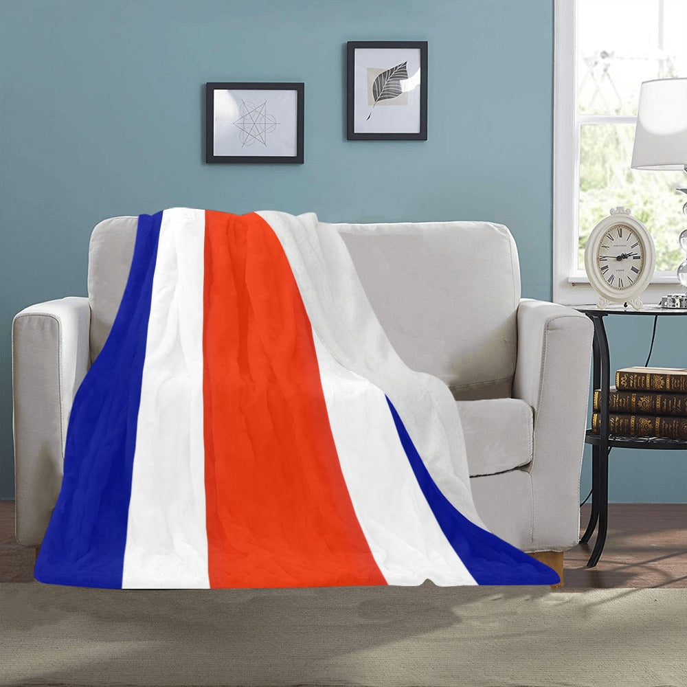 Cozy Luv My Flag blanket with red, white, blue stripes.
