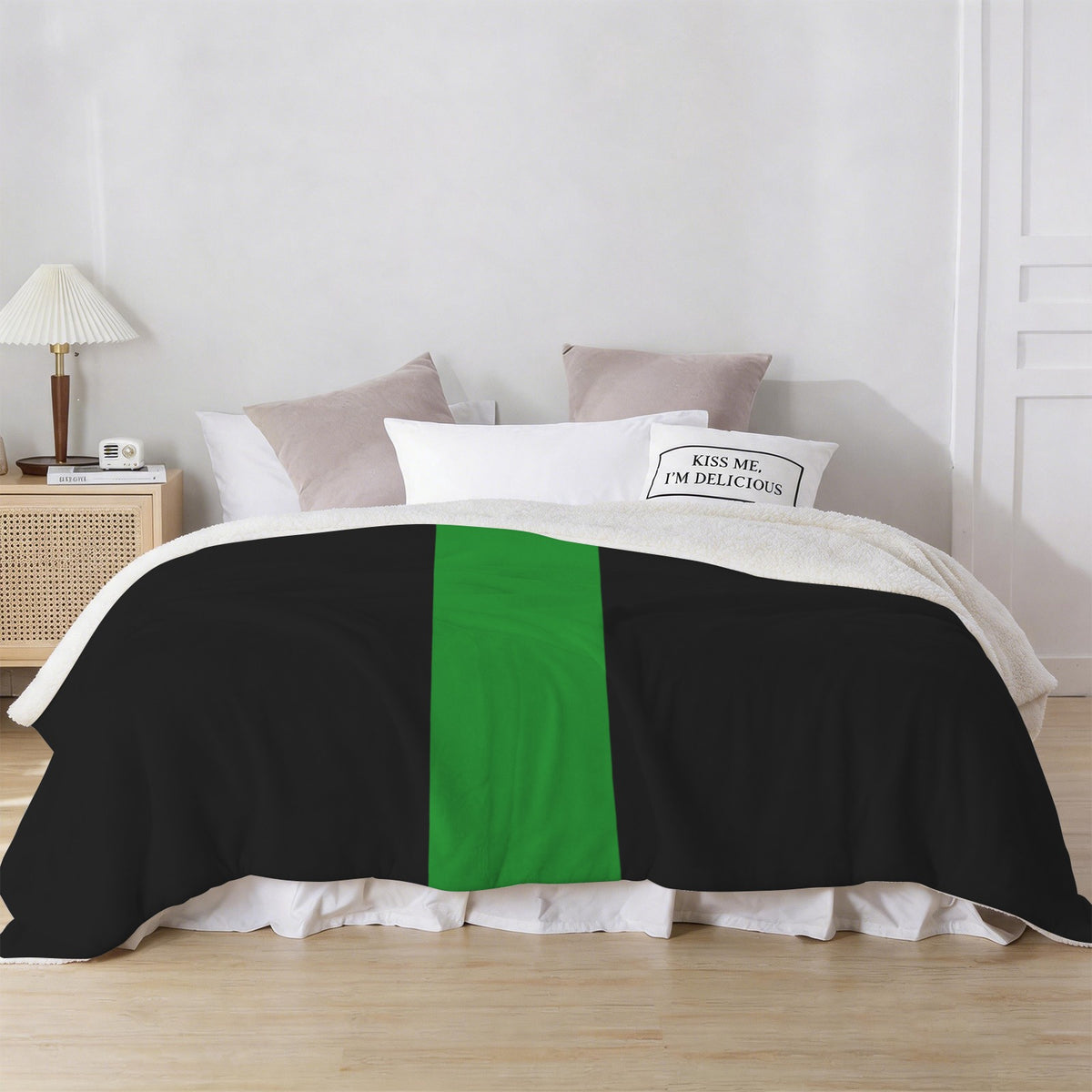 Thin Green Line Flag Inspired Sherpa Fleece Blanket 90" x 108" | Prtinted in the USA