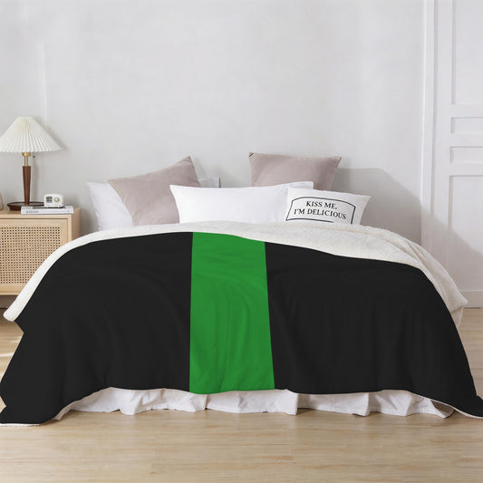 Thin Green Line Flag Inspired Sherpa Fleece Blanket 90" x 108" | Prtinted in the USA
