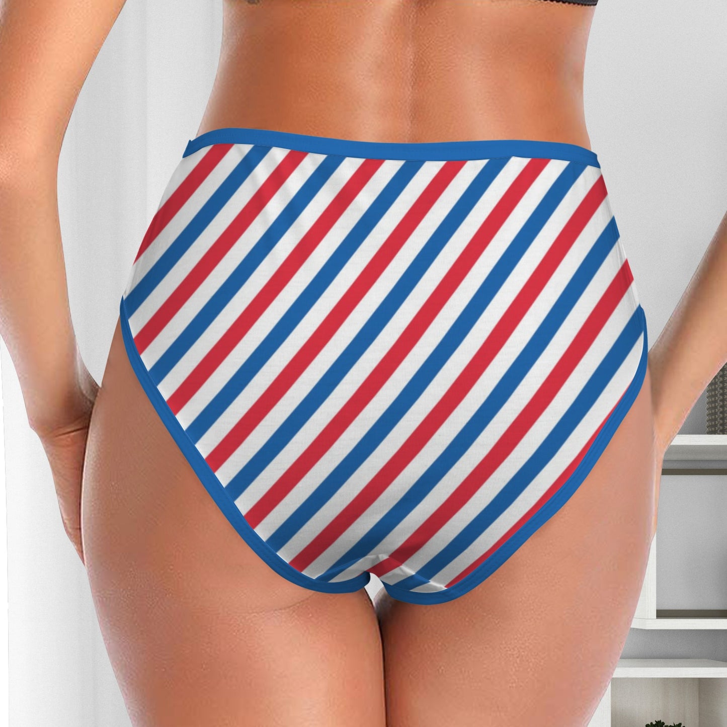 USA/American Flag Inspired Striped Pattern Women's High Waisted Brief