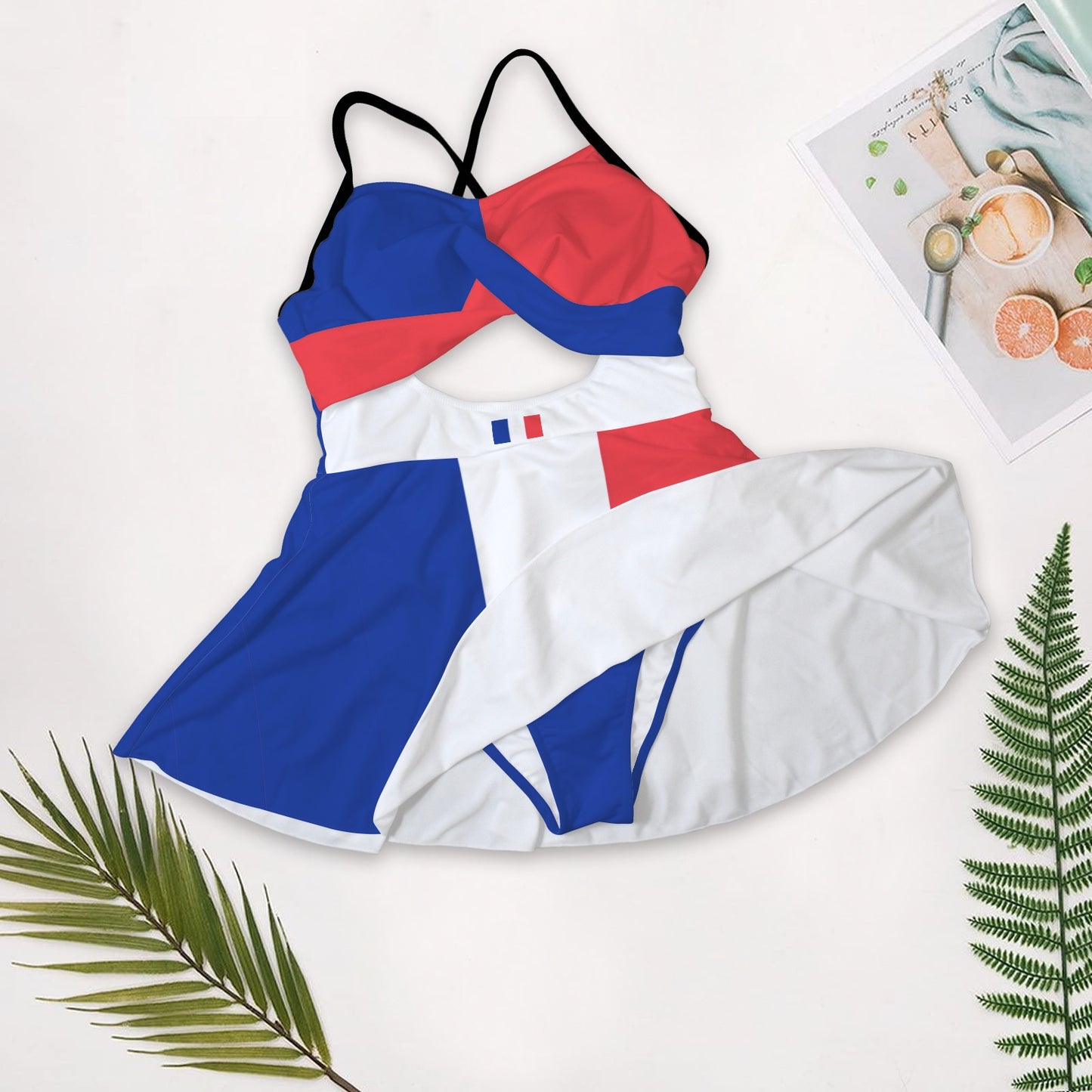 France Flag Inspired Women's One-Piece Swimsuit with Cutout Crisscross Back