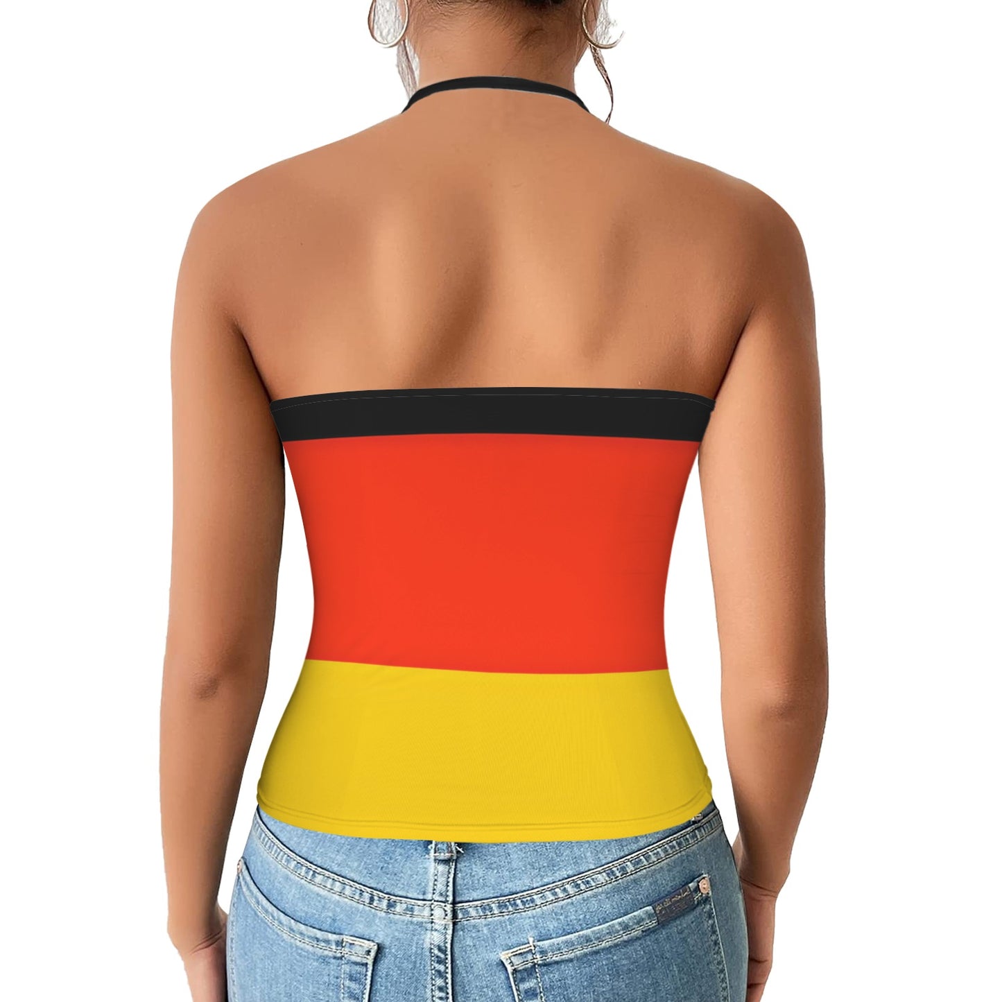 Germany Flag Inspired V-neck Halter Open Back Tank Top