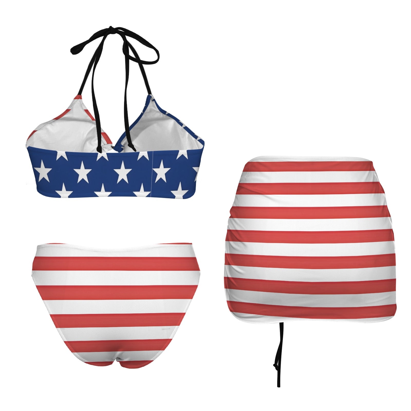 Patriotic-themed bikini set by [Brand] with American flag design.