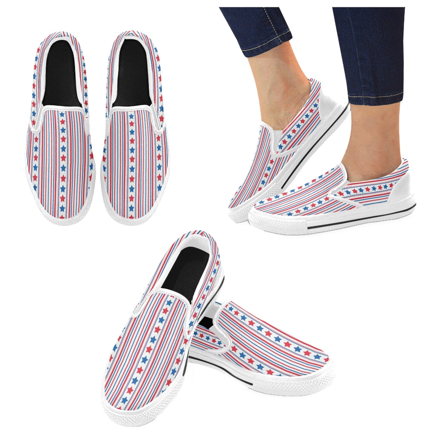 USA/American Flag Inspired Stars & Stripes Pattern Men's Slip-on Canvas Shoes