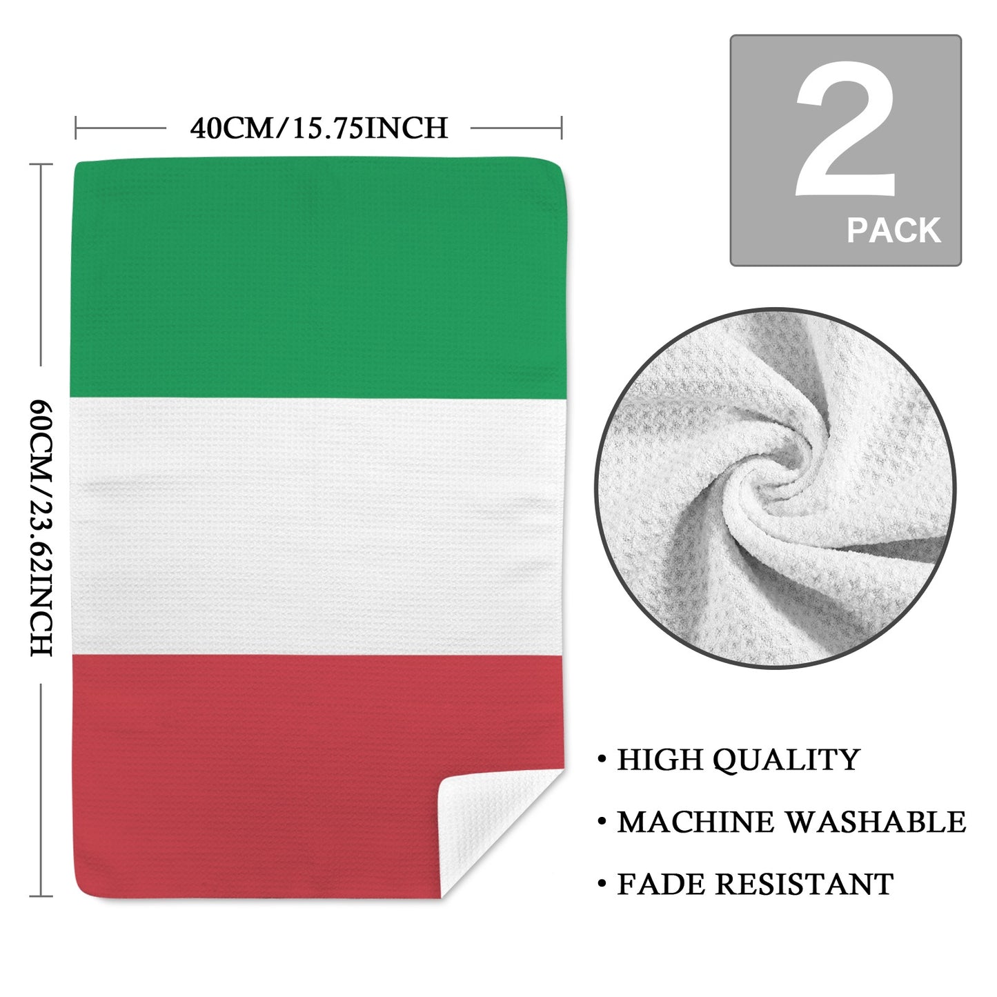 Italy Flag Inspired Kitchen Towel 40X60cm (Pack of 2) (Made in the USA)