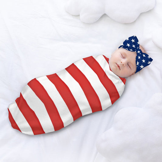 USA/American Flag Inspired Baby Swaddle Sack with Baby Headband